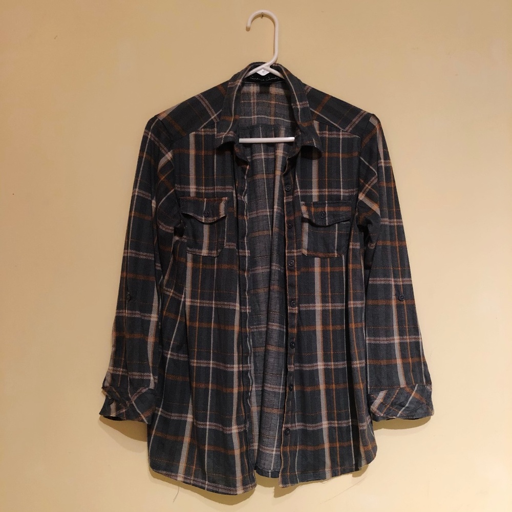 Green and Orange Plaid Button Up